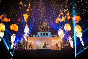 Cirque Bijou - A giant stage at Goodwood Festival of Speed explodes with flaming guitars, fireworks and ZZ Top