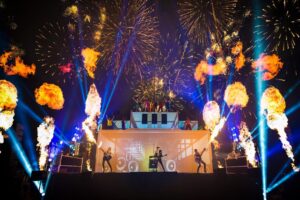 Cirque Bijou - A giant stage at Goodwood Festival of Speed explodes with flaming guitars, fireworks and ZZ Top