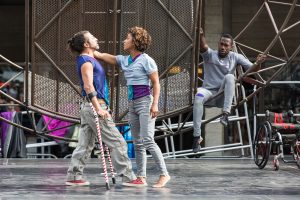 Extraordinary Bodies performers Dergin Tokmak and Alfa Marks dance in What Am I Worth? National Theatre River Stage, image Rob Harris. 