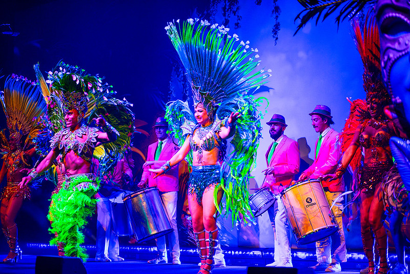 Colourful brazilian dancers perform on stage