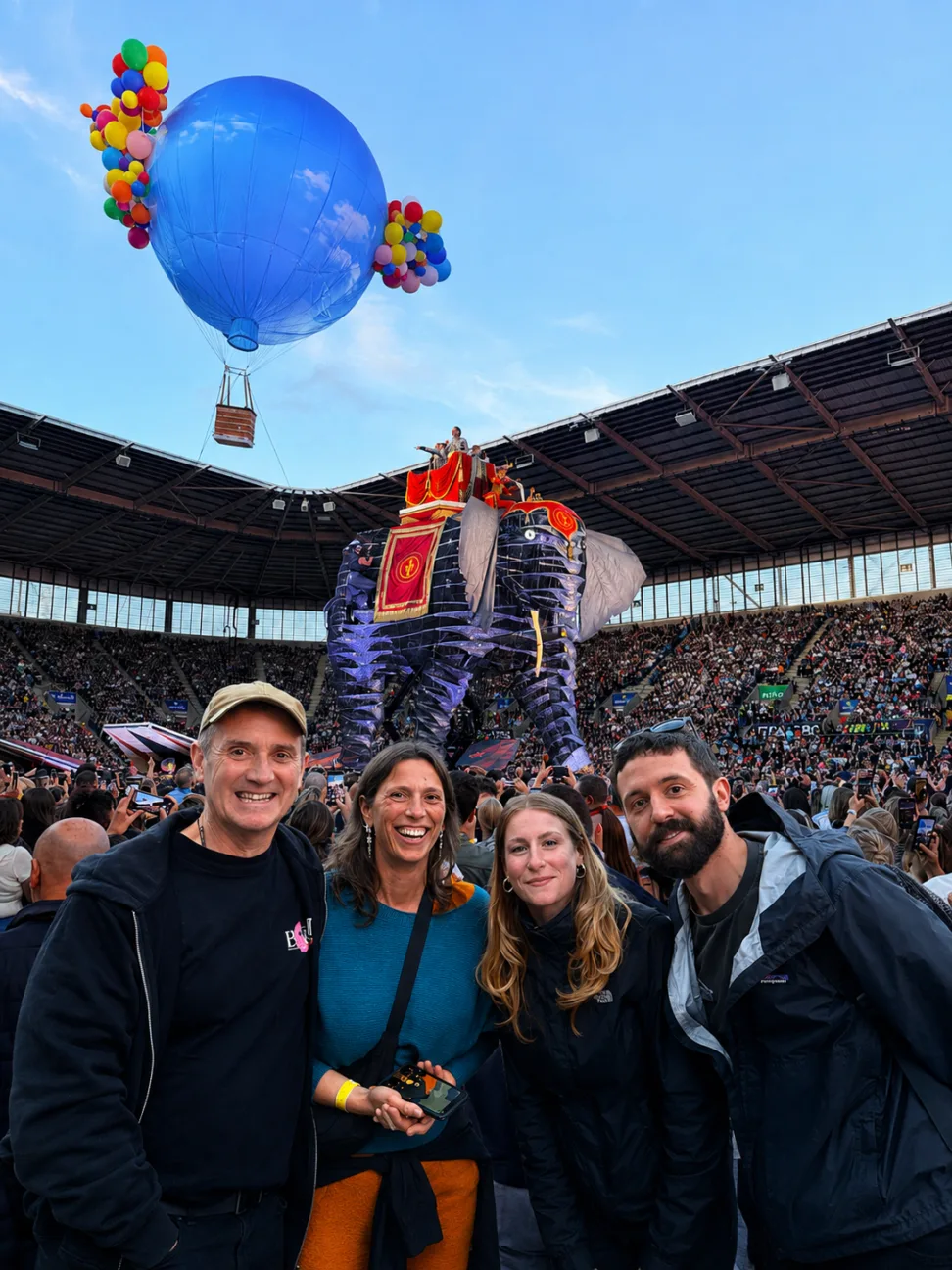 Photo of part of the Cirque Bijou team in the crowd at the Take That concert